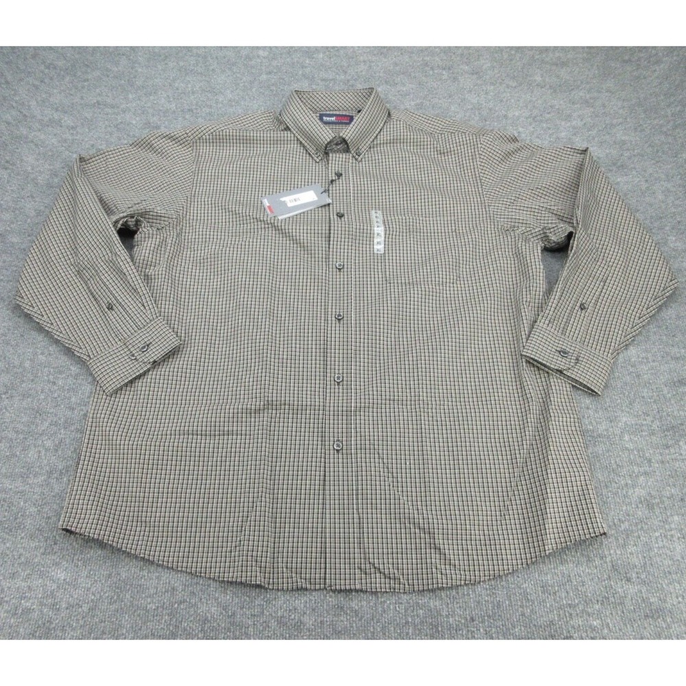 Roundtree & Yorke Mens Button Front NWT Regular Brown Micro Check Shirt XL